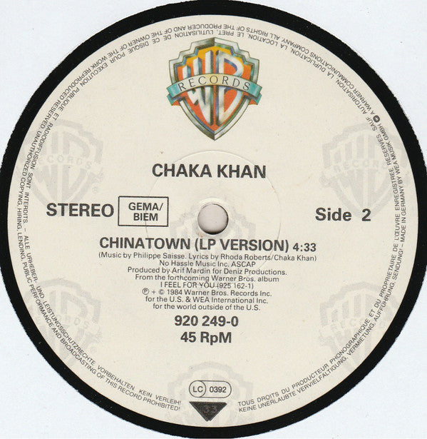 Chaka Khan : I Feel For You (12", Maxi)