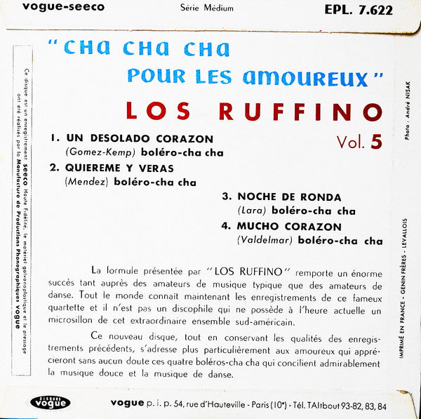 Los Ruffino : Vol. 5 - Cha Cha Cha Pour Les Amoureux (7", EP)