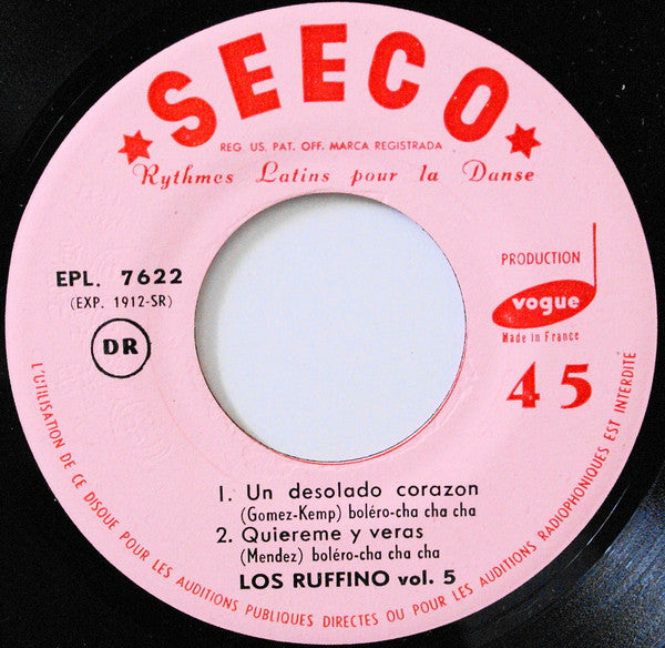 Los Ruffino : Vol. 5 - Cha Cha Cha Pour Les Amoureux (7", EP)