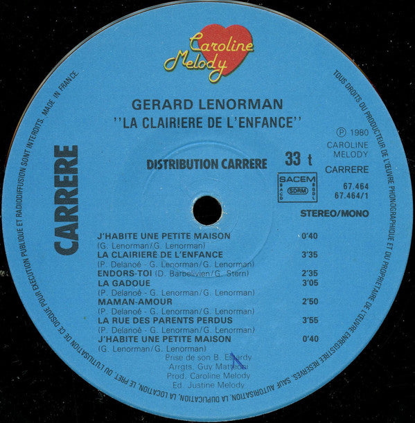 Gérard Lenorman : La Clairière De L'Enfance (LP, Album)