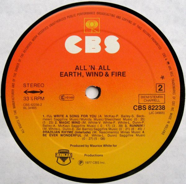 Earth, Wind & Fire : All 'N All (LP, Album, Gat)