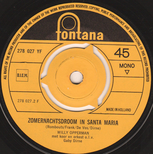 Willy Opperman : Daar Aan 'T Strand / Zomernachtsdroom In Santa Maria (7", Single, Mono)