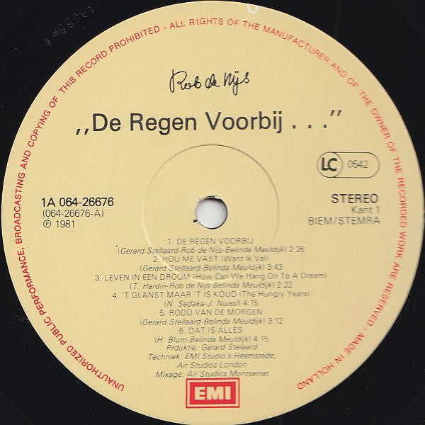 Rob de Nijs : De Regen Voorbij (LP, Album, Gat)