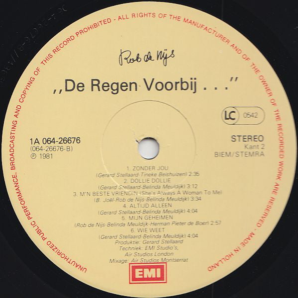 Rob de Nijs : De Regen Voorbij (LP, Album, Gat)