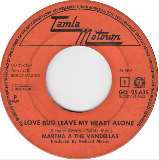 Martha Reeves & The Vandellas : Love Bug Leave My Heart Alone (7", Single)