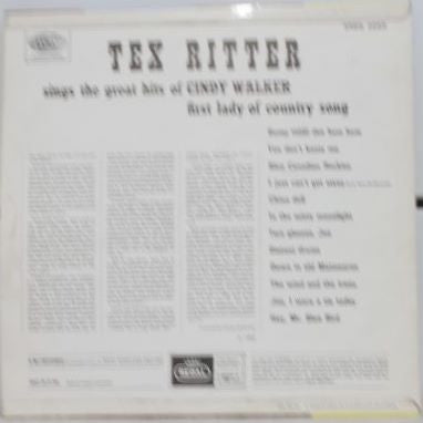 Tex Ritter : Tex Ritter Sings Cindy Walker (LP, Album)