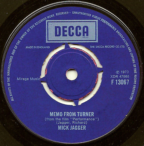 Mick Jagger : Memo From Turner / Natural Magic (7", Single)