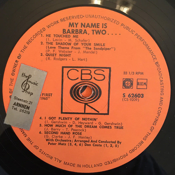 Barbra Streisand : My Name Is Barbra, Two... (LP, Album)