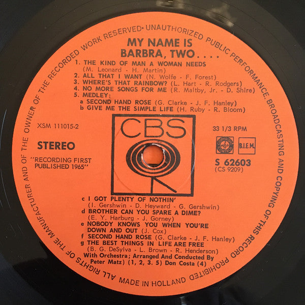 Barbra Streisand : My Name Is Barbra, Two... (LP, Album)