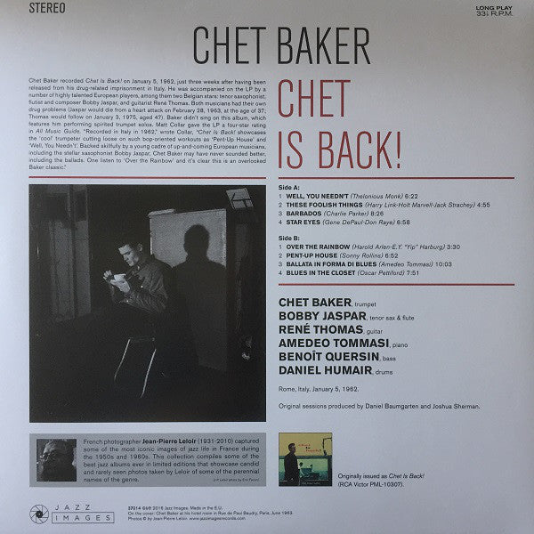 Chet Baker : Chet Is Back! (LP, Album, Ltd, RE, 180)
