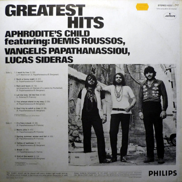 Aphrodite's Child Featuring Demis Roussos, Evangelos Papathanassiou, Lucas Sideras : Greatest Hits (LP, Comp)