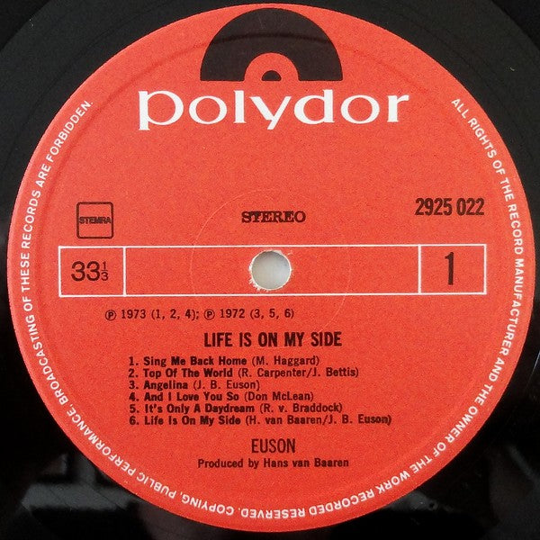 Euson : Life Is On My Side (LP, Album)