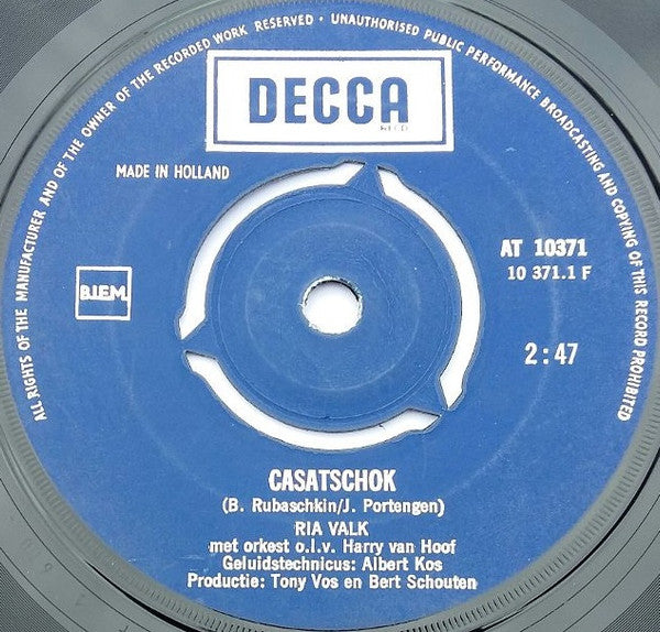 Ria Valk : Casatschok / Ik Wil Een Beessie  (7", Single, Mono)