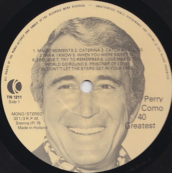 Perry Como : 40 Greatest (2xLP, Comp, Mono)