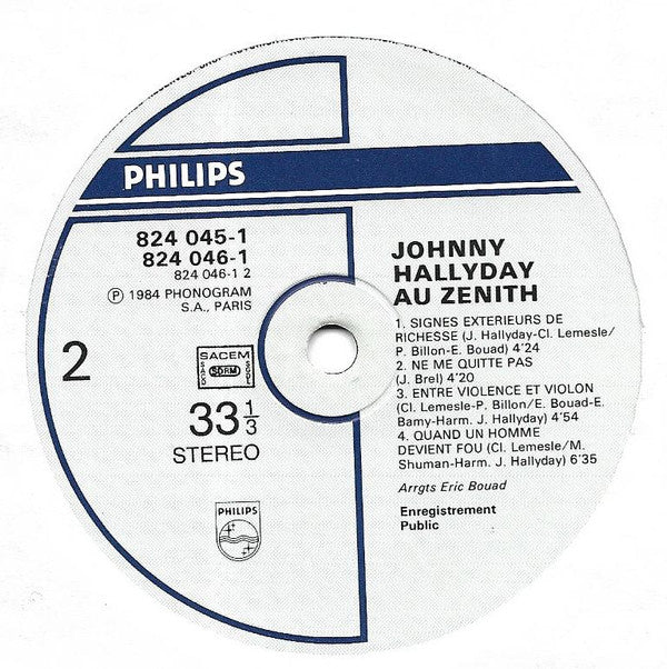 Johnny Hallyday : Au Zénith (2xLP, Album, Gat)