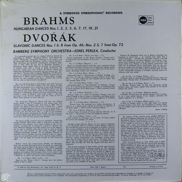 Bamberger Symphoniker, Jonel Perlea : Brahms Hungarian Dances / Dvorak Slavonic Dances (LP)