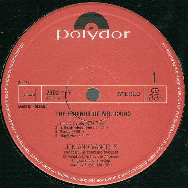 Jon & Vangelis : The Friends Of Mr Cairo (LP, Album)