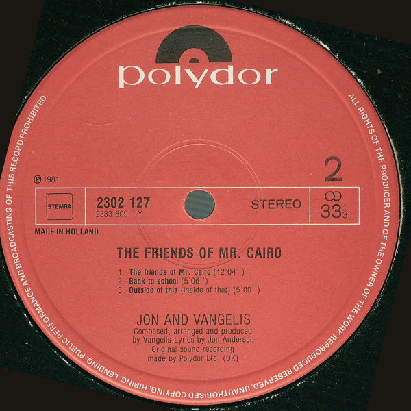 Jon & Vangelis : The Friends Of Mr Cairo (LP, Album)