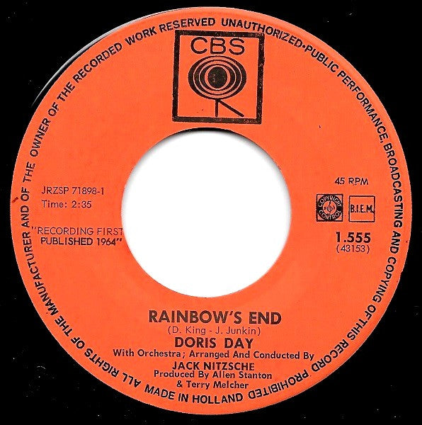 Doris Day : Rainbow's End / Send Me No Flowers (7", Single, Ora)