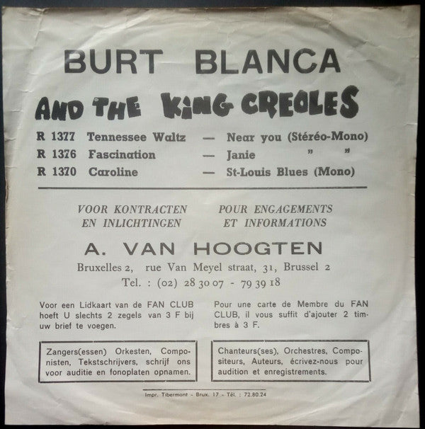 Burt Blanca And His The King Creole's : Tennessee Waltz / Near You (7")