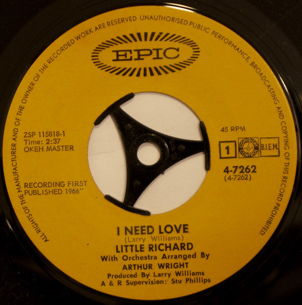 Little Richard : I Need Love / The Commandments Of Love  (7", EP)