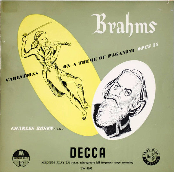 Johannes Brahms, Charles Rosen : Variations on a Theme of Paganini Opus 35 (10", Album)