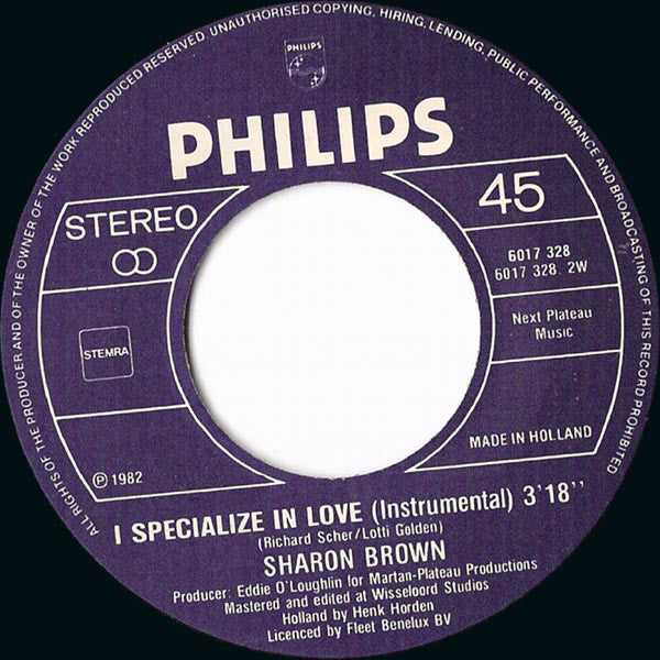 Sharon Brown : I Specialize In Love (7", Single)