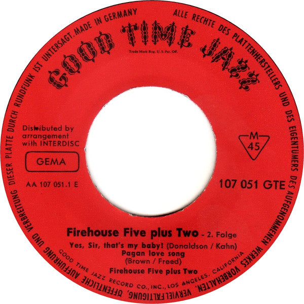 Firehouse Five Plus Two : Firehouse Five Plus Two Vol. 2 (7", EP)