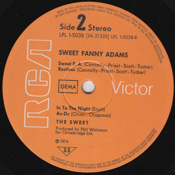 The Sweet : Sweet Fanny Adams (LP, Album, RP)