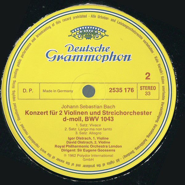 Max Bruch, Johann Sebastian Bach, David Oistrach, Igor Oistrach : Max Bruch Violinkonzert G-Moll • J.S. Bach Doppelkonzert D-Moll (LP, Comp, RE)