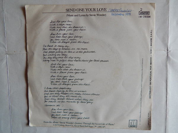 Stevie Wonder : Send One Your Love (7", Single)