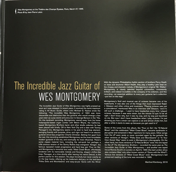 Wes Montgomery : The Incredible Jazz Guitar Of Wes Montgomery (LP, Album, Dlx, Ltd, RE, 180)