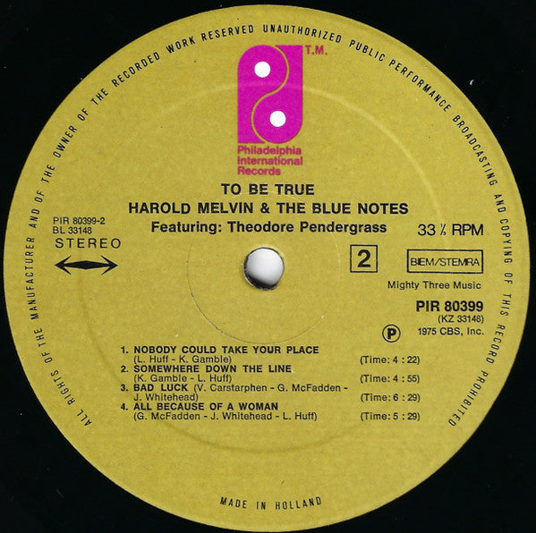 Harold Melvin & The Blue Notes* Featuring Theodore Pendergrass* : To Be True (LP, Album)