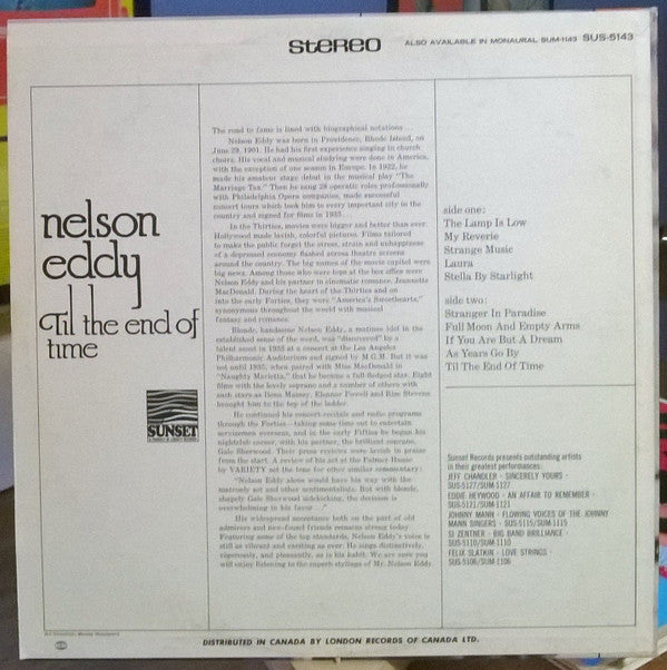 Nelson Eddy : Til The End Of Time (LP)