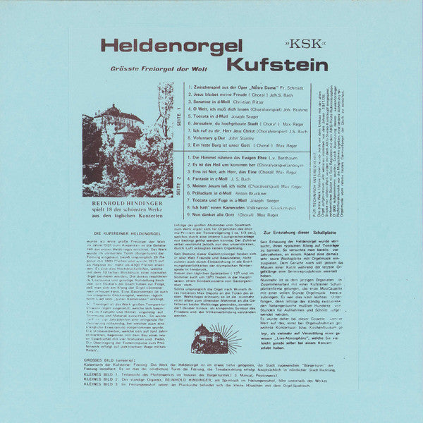 Reinhold Hindinger - Heldenorgel Kufstein (LP Tweedehands) - Discords.nl