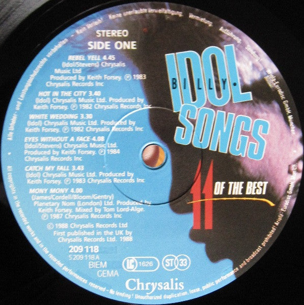 Billy Idol - Billy Idol Songs (11 Of The Best) (LP Tweedehands) - Discords.nl