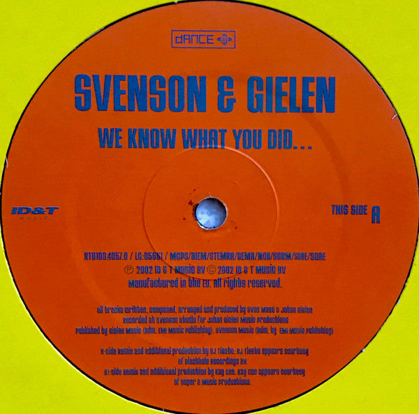 Svenson & Gielen - We Know What You Did... (12" Tweedehands) - Discords.nl