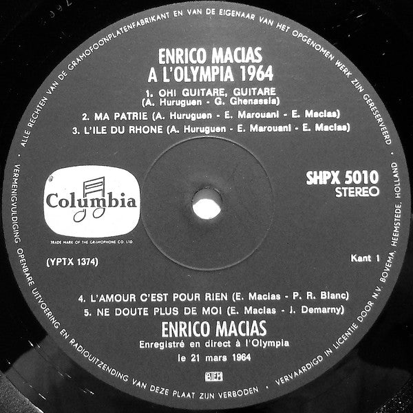 Enrico Macias - Enrico Macias A L'Olympia 1964 (LP Tweedehands) - Discords.nl