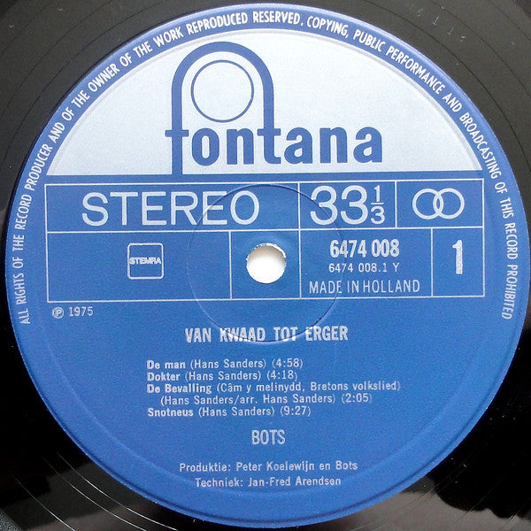 Bots - Van Kwaad Tot Erger (LP Tweedehands) - Discords.nl