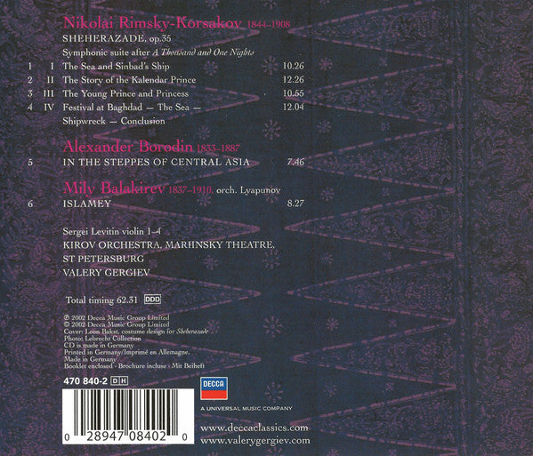 Nikolai Rimsky-Korsakov ‎– Kirov Orchestra, Valery Gergiev - Sheherazade (CD) - Discords.nl