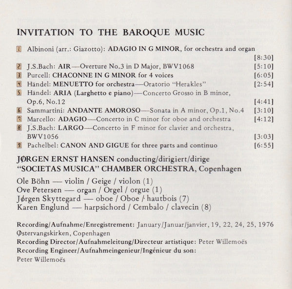 Jørgen Ernst Hansen, Societas Musica Chamber Orchestra - Invitation To The Baroque Music (CD Tweedehands) - Discords.nl