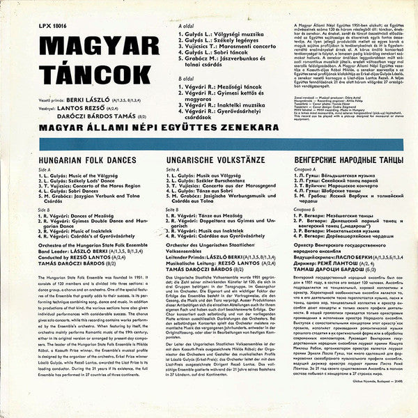 Magyar Állami Népi Együttes Ének- És Zenekara - Hungarian Folk Dances / Magyar Táncok (LP Tweedehands) - Discords.nl