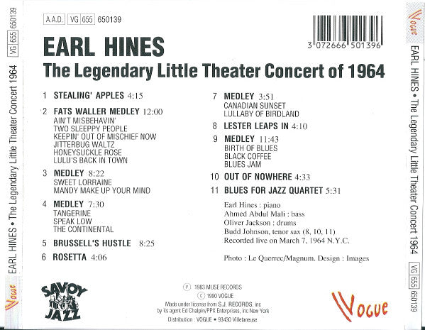 Earl Hines - The Legendary Little Theater Concert Of 1964 (CD Tweedehands) - Discords.nl