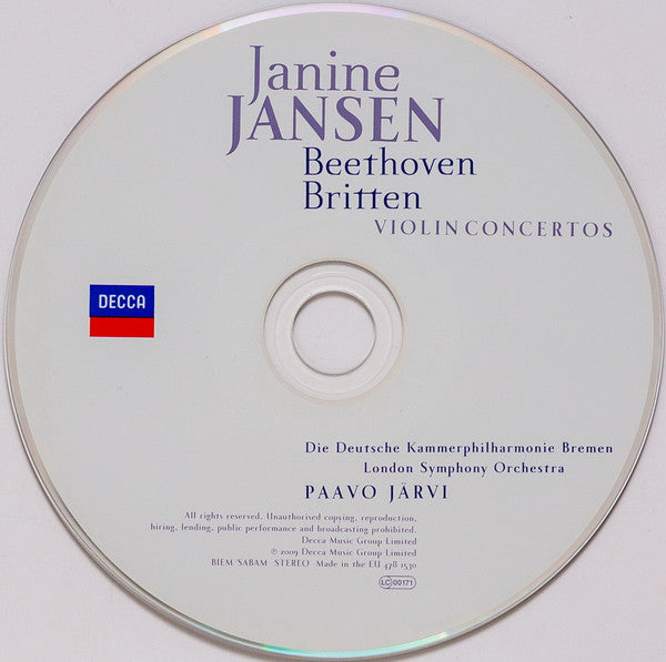 Janine Jansen - Ludwig van Beethoven / Benjamin Britten - Deutsche Kammerphilharmonie Bremen / London Symphony Orchestra, The, Paavo Järvi - Violin Concertos (CD Tweedehands) - Discords.nl