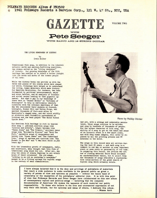 Pete Seeger - Gazette, Vol. 2 (LP Tweedehands) - Discords.nl