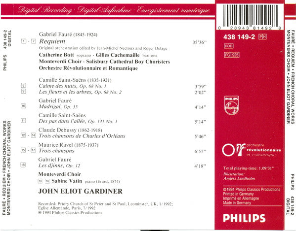 Gabriel Fauré, Monteverdi Choir, The, John Eliot Gardiner, Orchestre Révolutionnaire Et Romantique - Requiem (Original Orchestration) - Choral Works = Œuvres Chorales: Debussy - Saint-Saëns - Ravel - F (CD) - Discords.nl