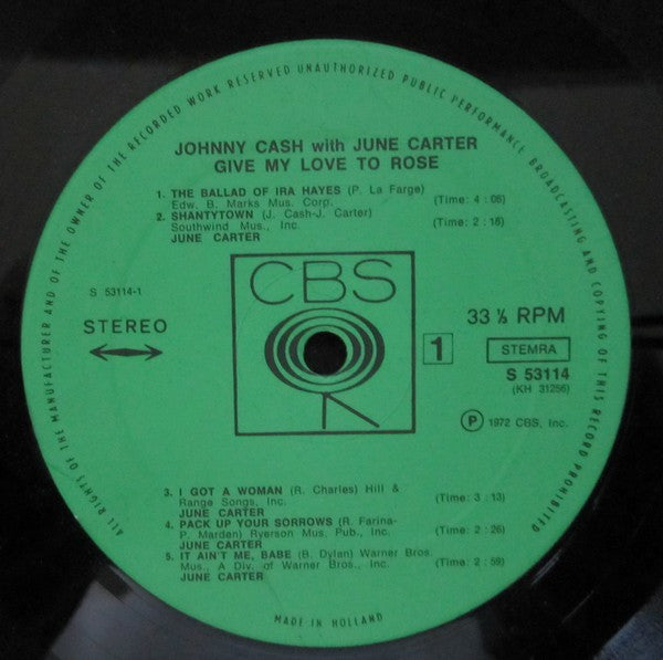 Johnny Cash & June Carter Cash - Give My Love To Rose (LP Tweedehands) - Discords.nl