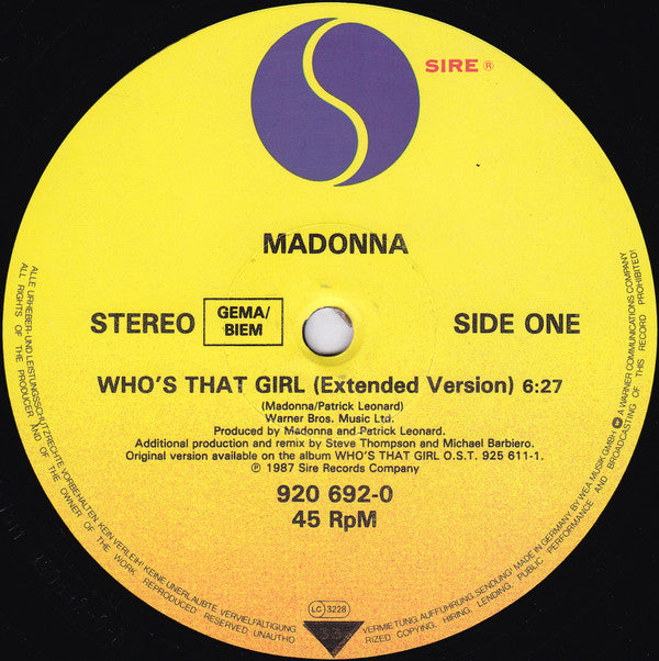 Madonna - Who's That Girl (Extended Version) (12" Tweedehands) - Discords.nl