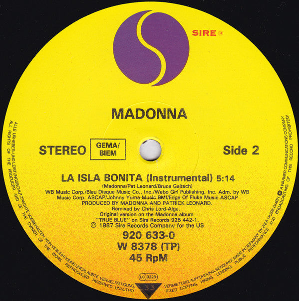 Madonna - La Isla Bonita (12" Tweedehands) - Discords.nl