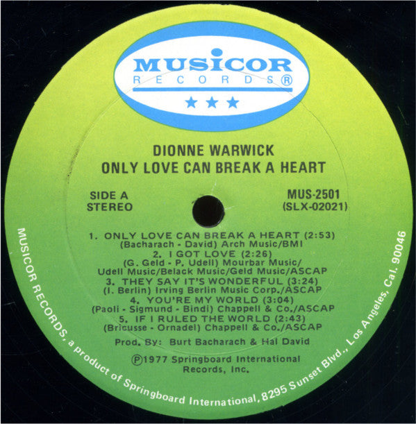Dionne Warwick - Only Love Can Break A Heart (LP Tweedehands) - Discords.nl